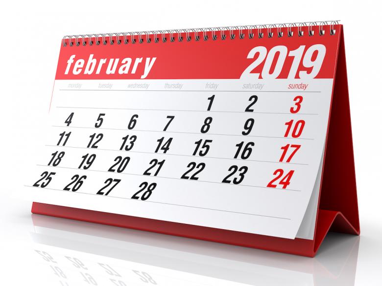 calendar depicting february 2019